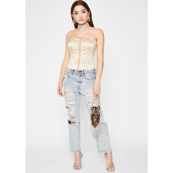 Dolls Kill Cream Strapless Blouse - Picture 4 of 4